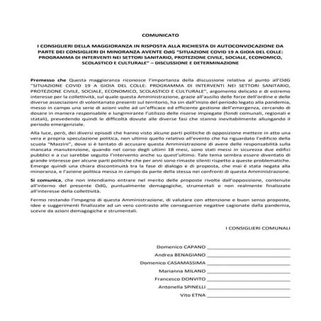 Comunicato maggioranza