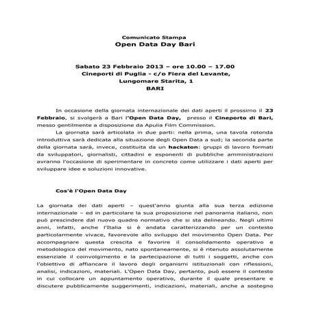 Comunicato Open Data Day 2013 - Bari