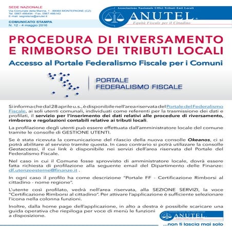 Procedura di riversamento e rimborso dei tributi locali
