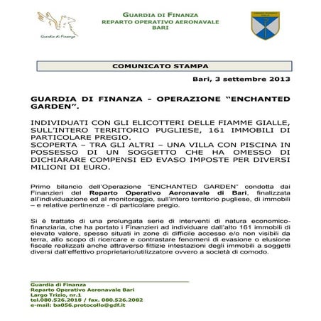 Comunicato roan bari 2013 09-03 the enchanted garden