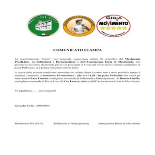 Comunicato stampa 14 settembre