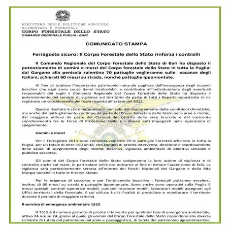 Comunicato stampa ferragosto sicuro