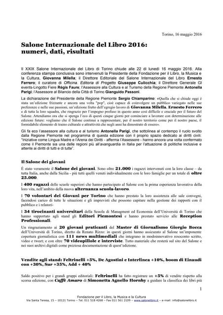 Comunicato stampa finale salone 2016