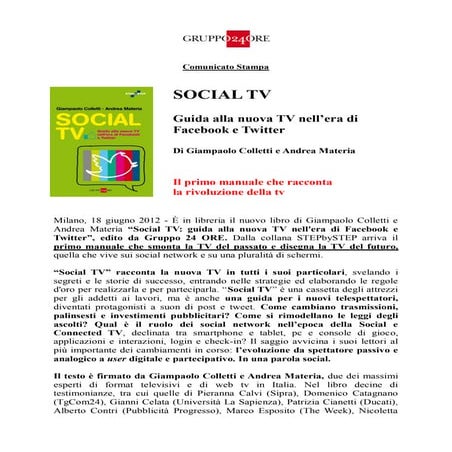Comunicato Stampa #SOCIALTV