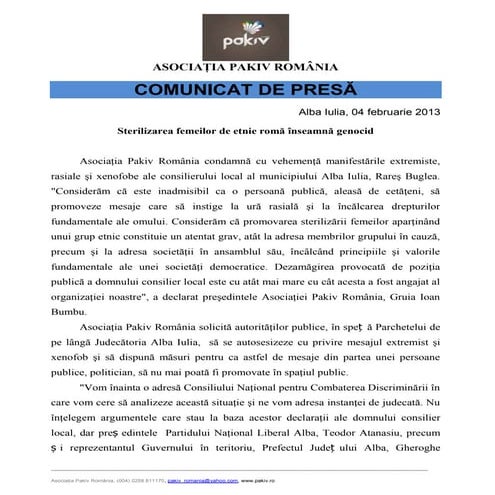 Comunicat presa   pakiv - despre sterilizarea femeilor rome