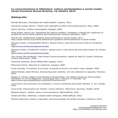 Comunicazione biblioteca bibliografia monza_2012