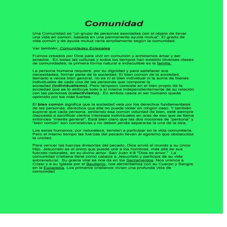 La vida en comunidad cristiana Naturaleza de la comunidad..ppt