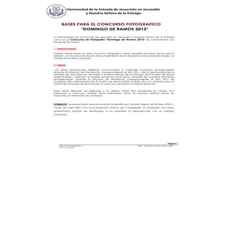 Normativas Concurso Fotográfico Domingo de Ramos 2012