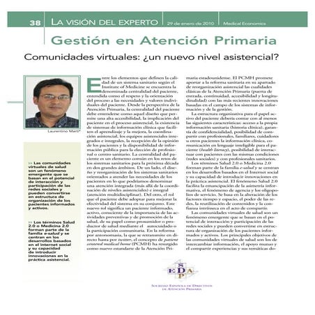 Comunidades virtuales de salud. ¿Un nuevo nivel asistencial?