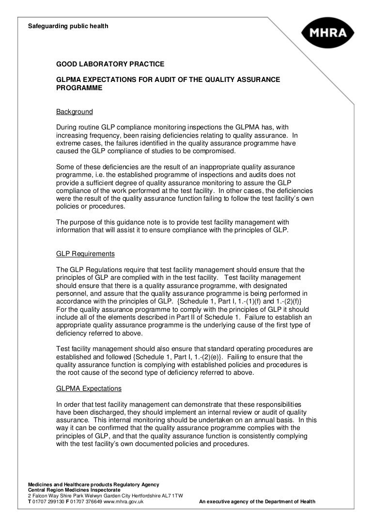 Good Laboratory Practice Glpma Expectatios For Audit Of - 