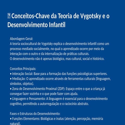 Conceitos-Chave da Teoria Sociocultural de Vygotsky no Desenvolvimento ...