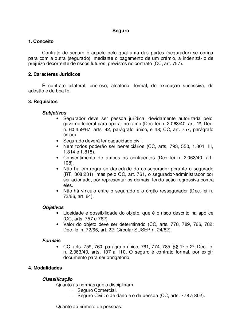 Conceitos do contrato de seguros