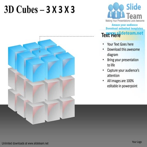 Concept 3 d cube 3x3x3 powerpoint slides and ppt diagram templates 