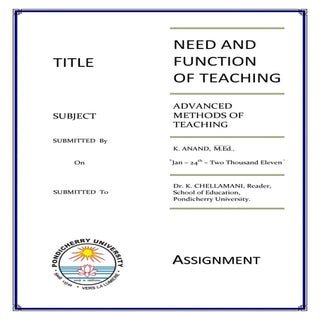 Concept, need and function of teaching