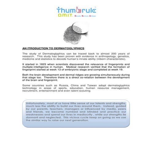 Dmit(Dermatoglyphics Multiple Intelligence Test) | PDF