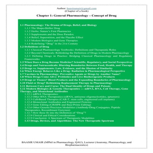 Concept of Drug: Foundations of General Pharmacology