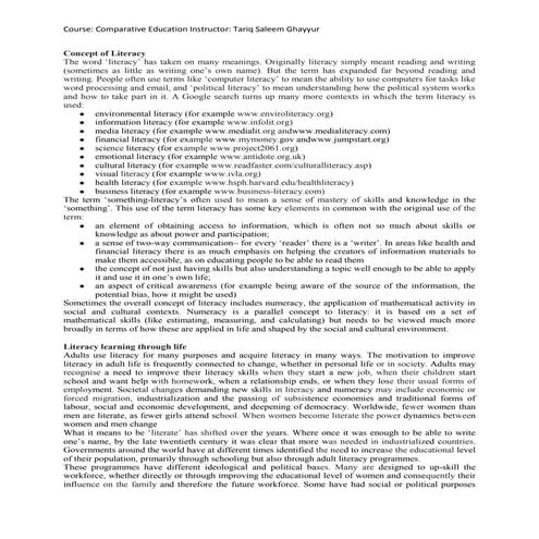 Concept of literacy by tariq ghayyur