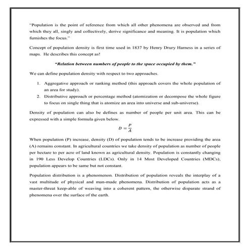 Population Density and its Modified Concepts
