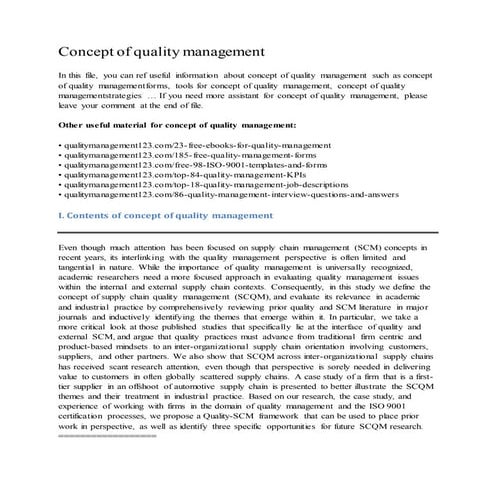 Concept of quality management