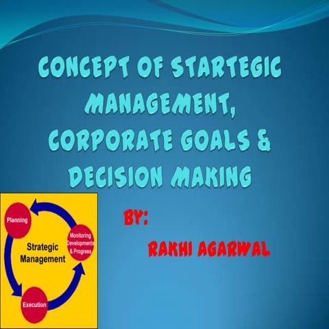 Concept of startegic management, decision making, corporate goals.