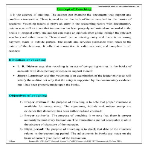 Concept of Vouching. B.Com(Hons) /B.Compdf
