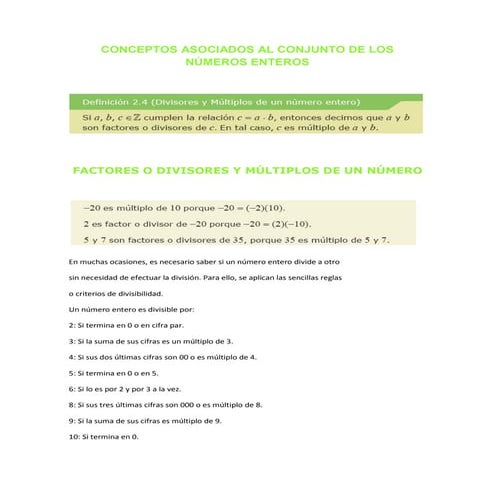 Conceptos asociados al conjunto de los números enteros