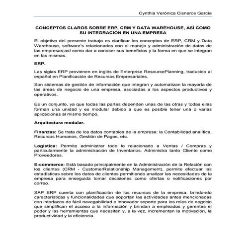 Conceptos claros ERP, CRM y Data Warehouse