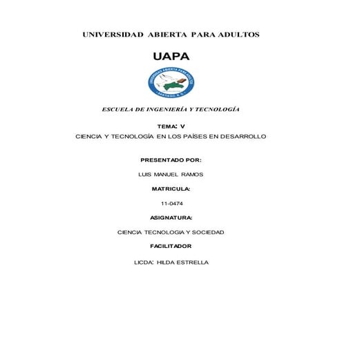 Tema: Ciencia y tecnología en los países en desarrollo
