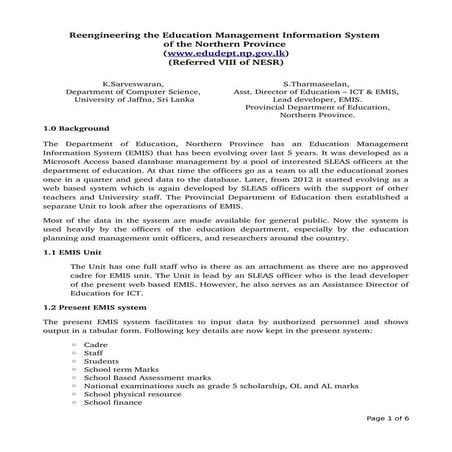 Concept paper for Educational Management Information System