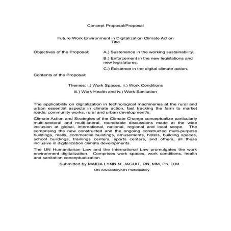 CONCEPT PROPOSAL# PROPOSAL FUTURE WORK ENVIRONMENT CLIMATE ACTION PREPARED by...