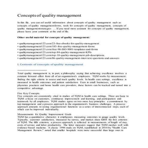Concepts of quality management
