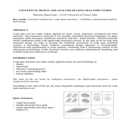 Conceptual design and analysis of long span structures