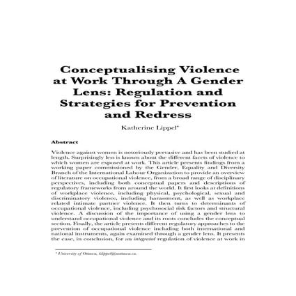Conceptualising violence at work through a gender lens: Regulation and strategies for prevention and redress by Katherine Lippel