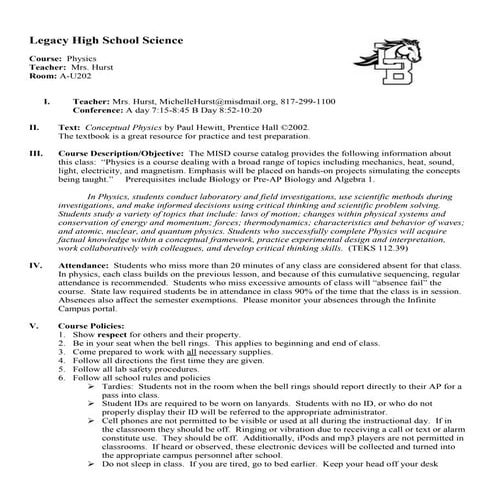 Conceptual physics syllabus 2010 2011