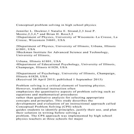 Conceptual problem solving in high school physicsJennifer .docx