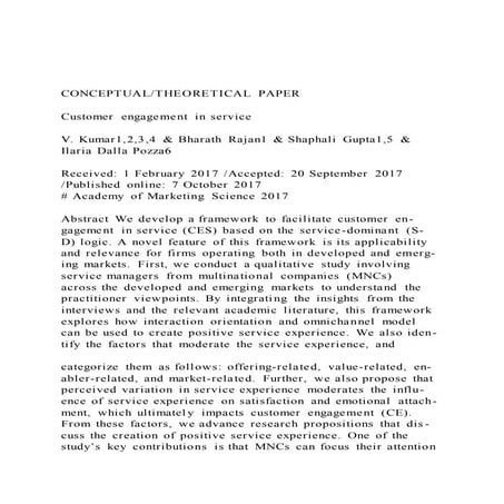 CONCEPTUALTHEORETICAL PAPERCustomer engagement in service