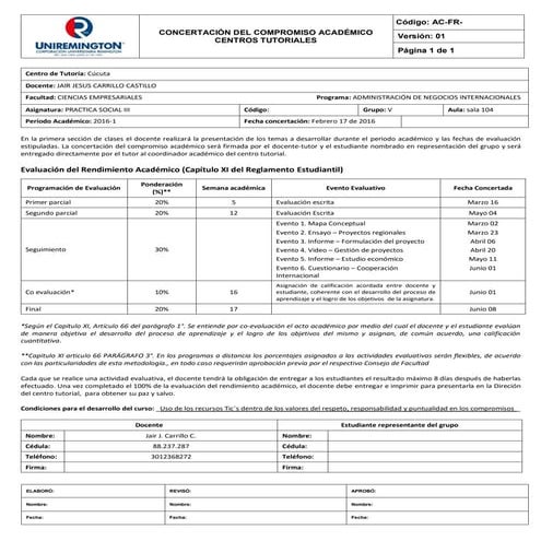 Concertación del compromiso académico ead   practica social iii