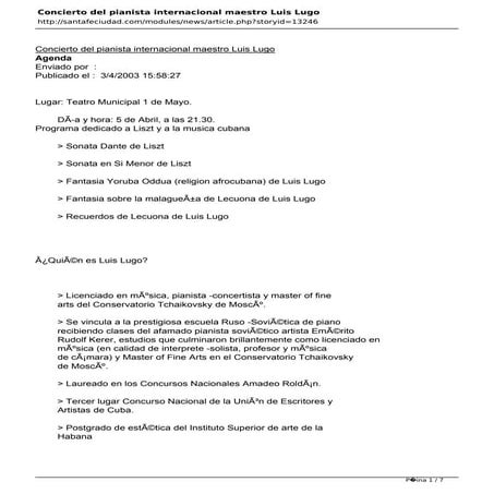 Luis Lugo interpreta Sonatas en Si menor y Dante de Liszt .Teatro 1ro de Mayo en Santa Fe
