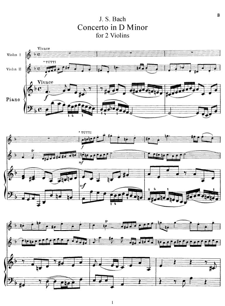 Concierto para dos violines de bach. parte de piano
