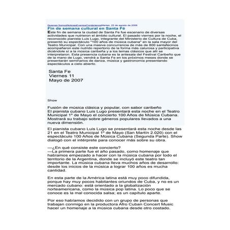 Luis Lugo Teatro 1 ro de Mayo Santa Fe 100 años de musica cubana