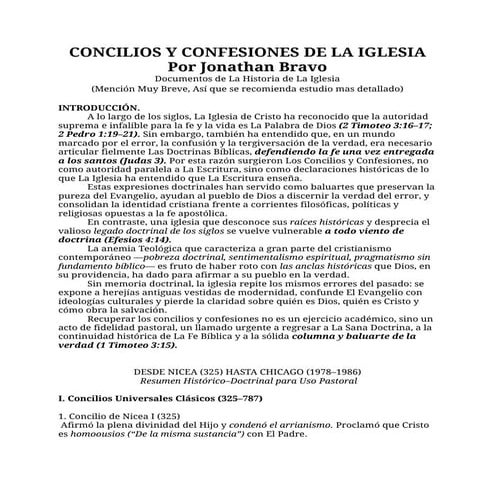 CONCILIOS Y CONFESIONES DE LA IGLESIA. Por Jonathan Bravo