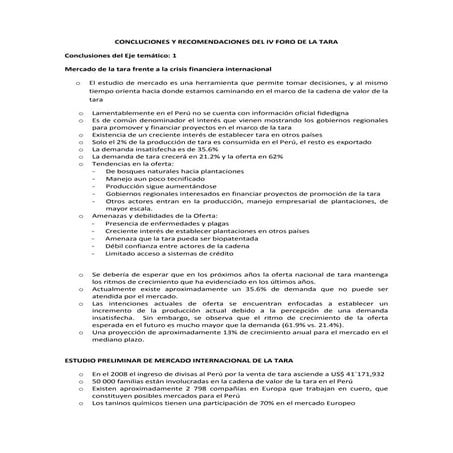 Concluciones Y Recomendaciones Del Iv Foro De La Tara