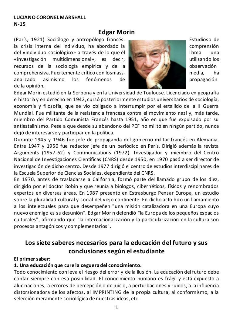 Los siete saberes según Edgar Morin