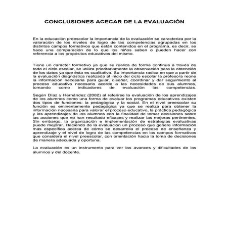 Conclusiones acecar de la evaluación