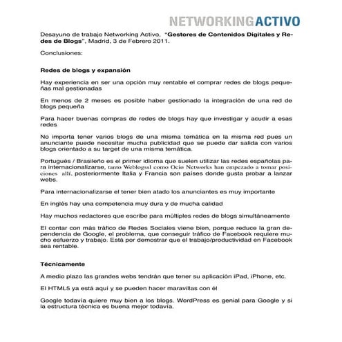 Redes de blogs 3 febrero 2011 Madrid