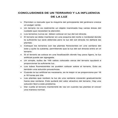 Conclusiones de un terrario y la influencia de la luz