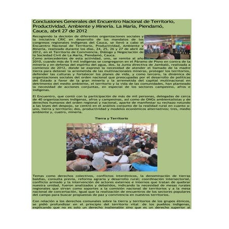 Conclusiones generales del encuentro nacional de territorio