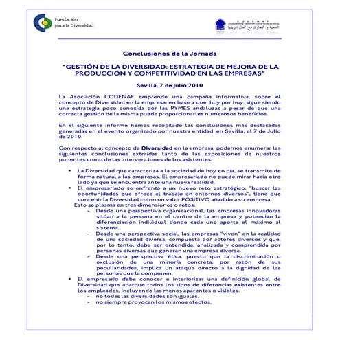 Conclusiones de la Jornada “GESTIÓN DE LA DIVERSIDAD: ESTRATEGIA DE MEJORA DE...