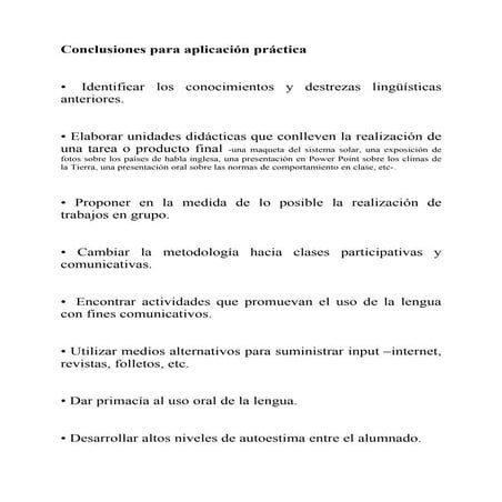 Conclusiones para aplicación práctica