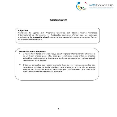 Conclusiones XIV Congreso Internacional de Protocolo (Tegucigalpa, 2015)